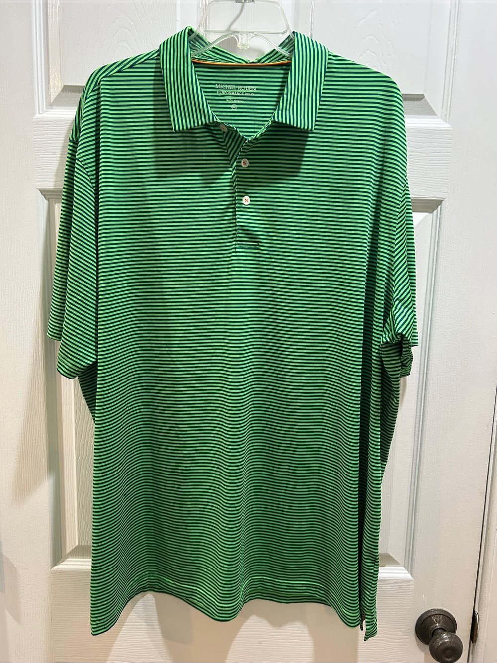 Green Striped Performance Polo Shirt with Classic Collar